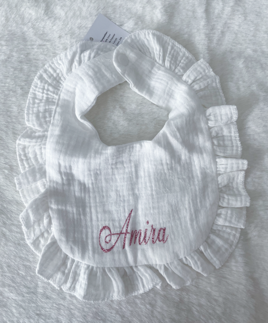 Bavoir froufrou bébé en gaze de coton personnalisé