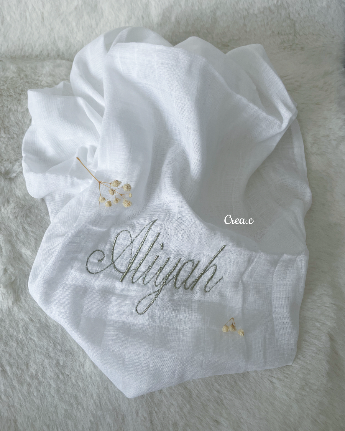 Lange bébé blanc en gaze de coton personnalisé brodé