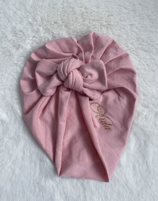 Turban bébé rose avec ruban et prénom floqué