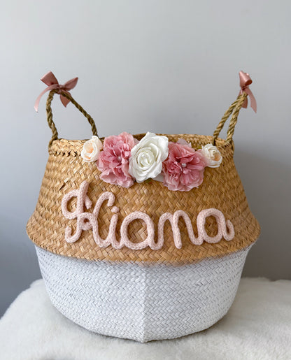 Panier en osier fleurs