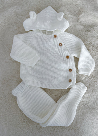 Ensemble naissance maille blanche prénom brodé