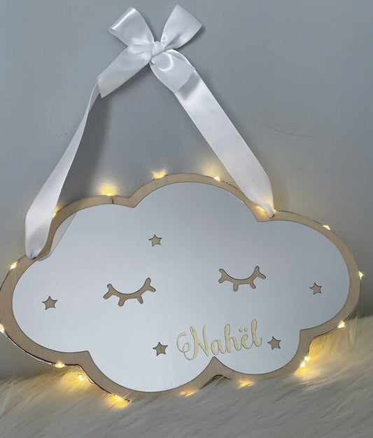 Miroir lumineux nuage personnalisé avec prénom