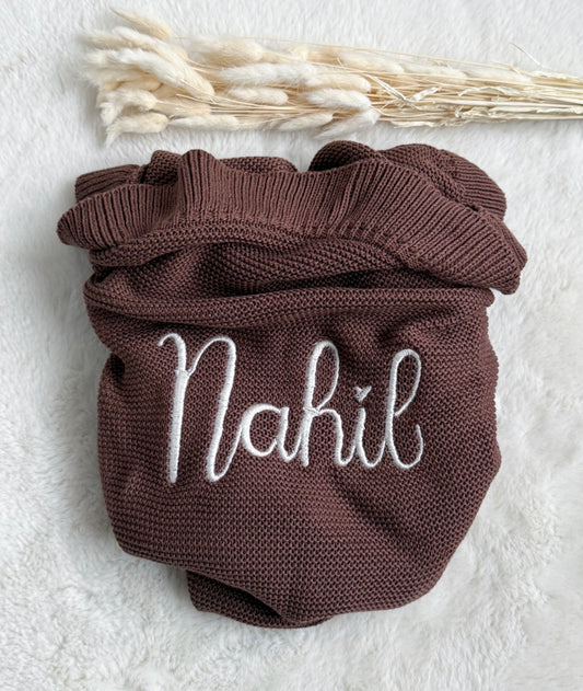 Couverture bébé en maille personnalisée avec prénom brodé