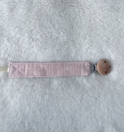 Attache tétine coton rose prénom brodé