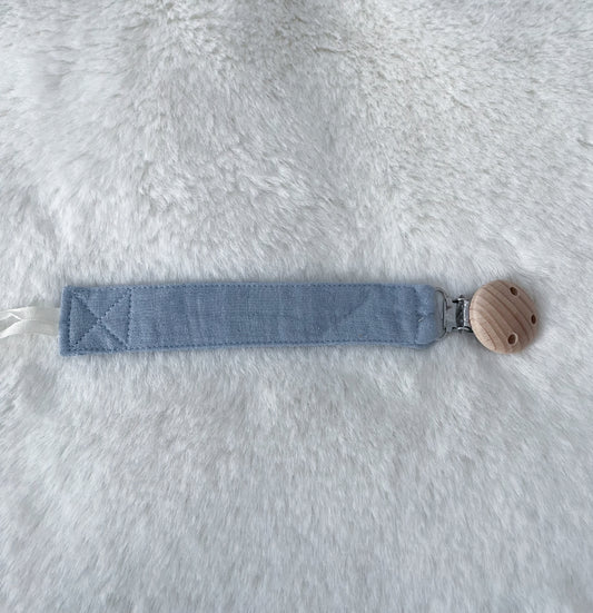 Attache tétine coton bleu prénom brodé