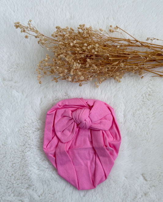 Turban bébé rose fuchsia avec ruban et prénom floqué
