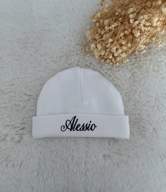Bonnet bébé blanc en coton personnalisé